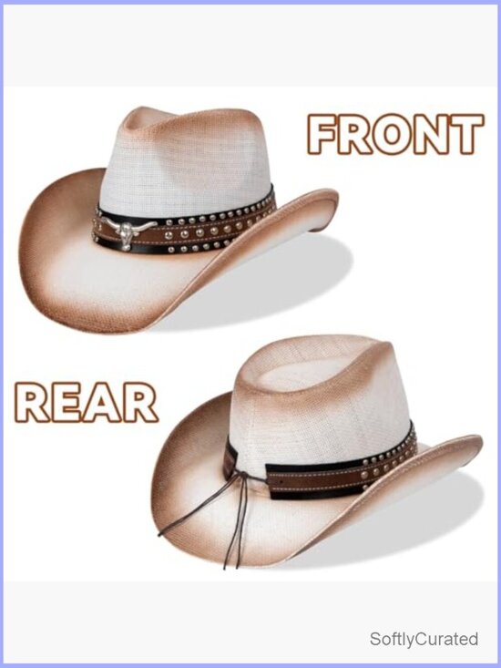 Straw Cowboy Hat Shapeable Brim with Adjustable Band